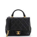 CHANEL Square Top Handle Flap Bag Quilted Shiny Caviar Small