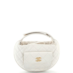 CHANEL Front Pocket Hobo Pouch Quilted Caviar Mini
