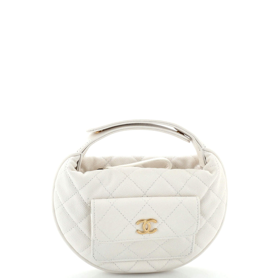 CHANEL Front Pocket Hobo Pouch Quilted Caviar Mini