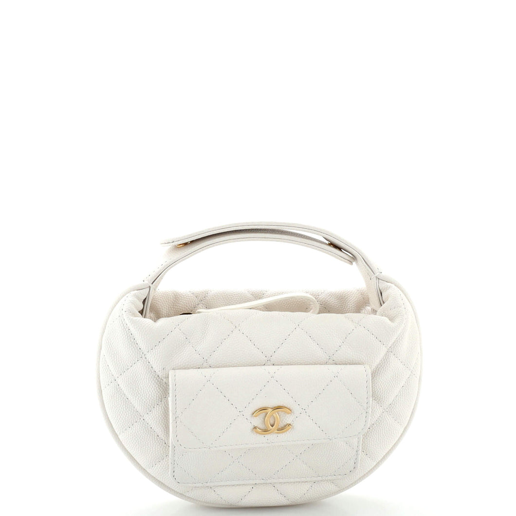 CHANEL Front Pocket Hobo Pouch Quilted Caviar Mini