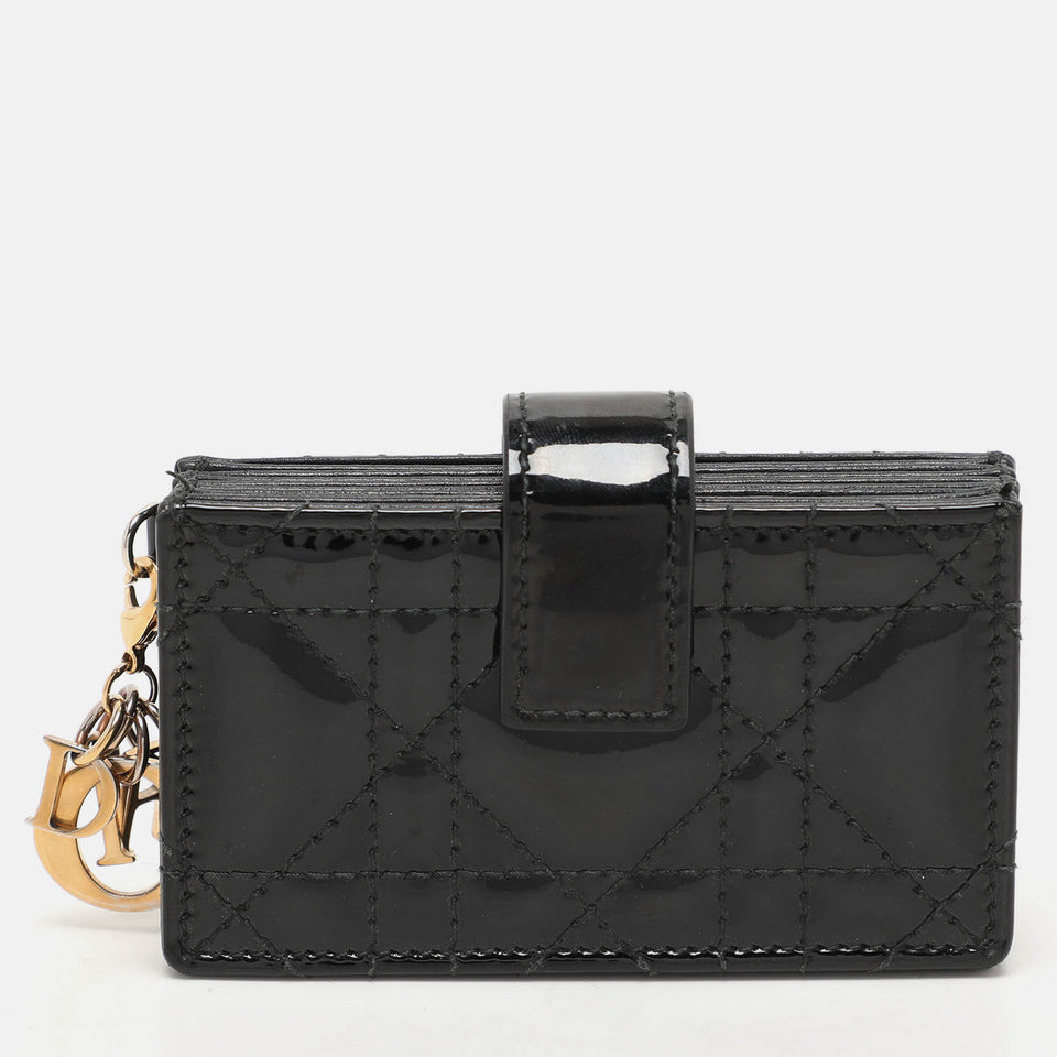 Dior Black Cannage Patent Leather Lady Dior 5 Gusset Card Holder