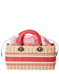 Dior Lady D-Joy Medium Straw & Leather Tote