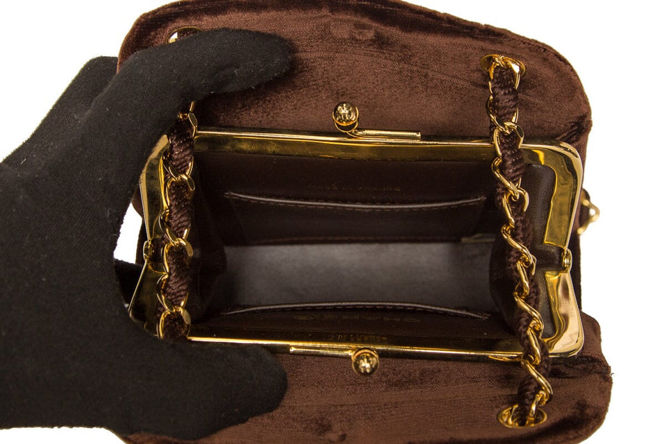 Chanel Chocolate Velvet Evening 24k hw Handbag