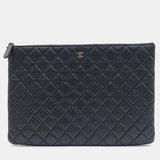 Black Perforated Leather Large Clutch Bag