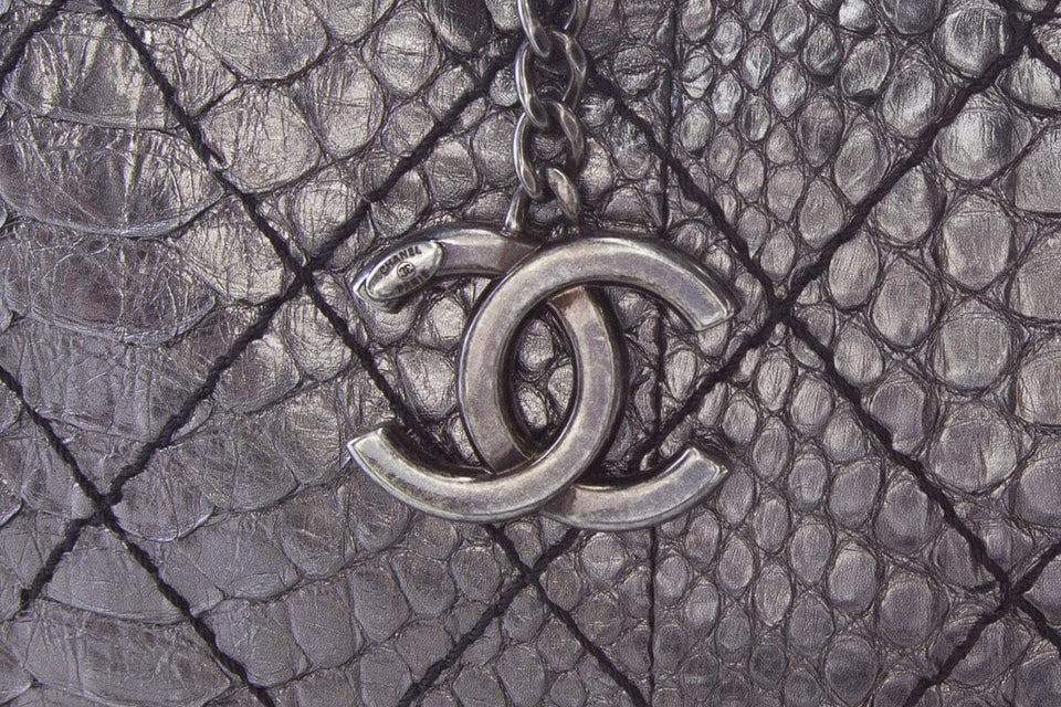Chanel Gunmetal Python Bowler RHW Handbag