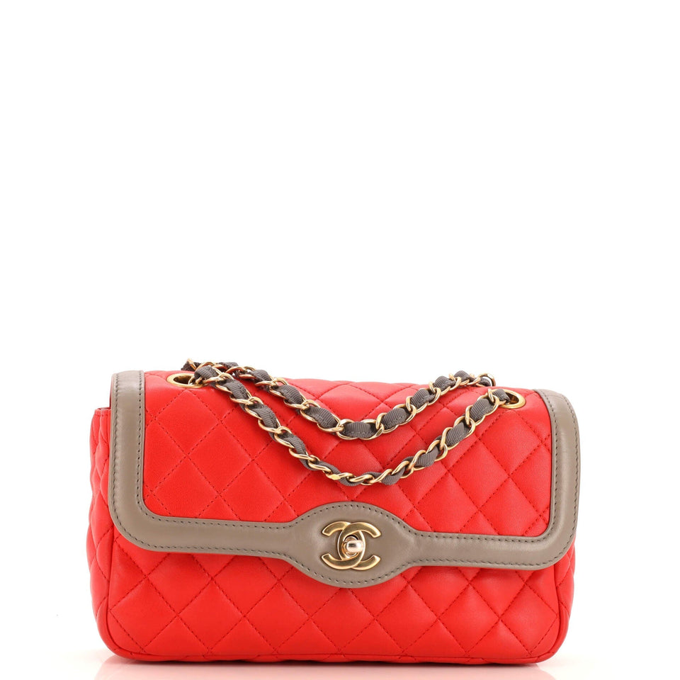 CHANEL Two Tone Flap Bag Quilted Lambskin Small