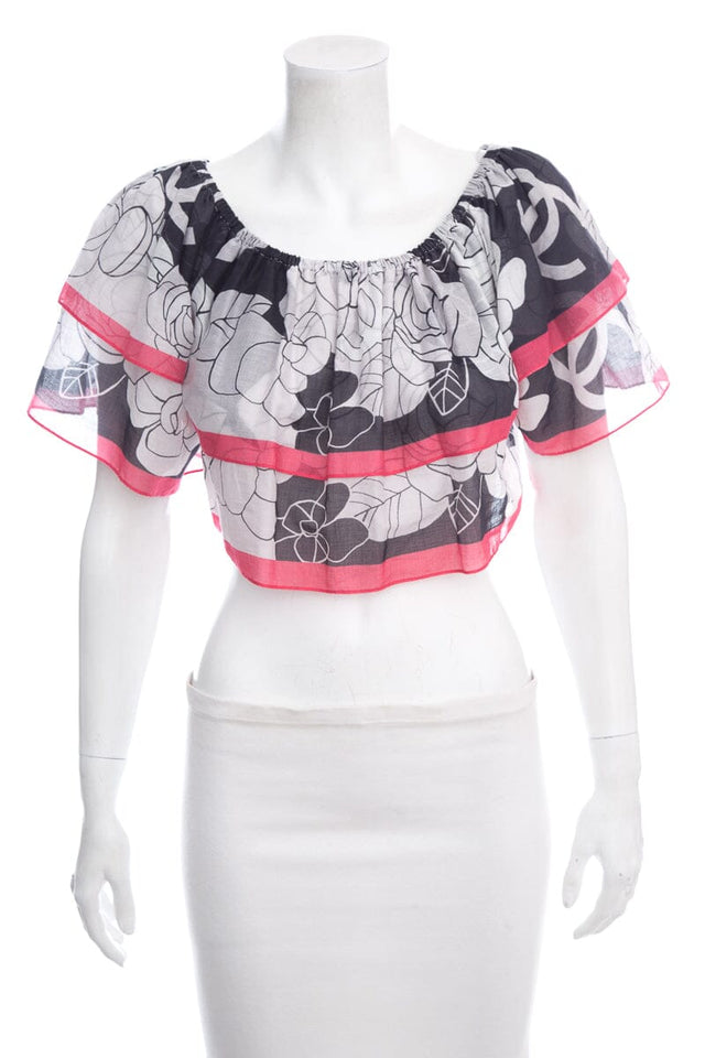 Chanel Black & White Off Shoulder Blouse SZ 38
