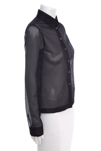 Chanel Black Button Up Net/Mesh Long Sleeve Blouse SZ 36