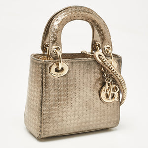 Dior Gold Microcannage Patent Leather Mini Lady Dior Tote