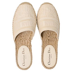 Dior Granville Embroidered Flat Espadrille Mules in White Cotton
