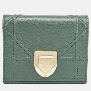 Green Leather Diorama Bifold Compact Wallet
