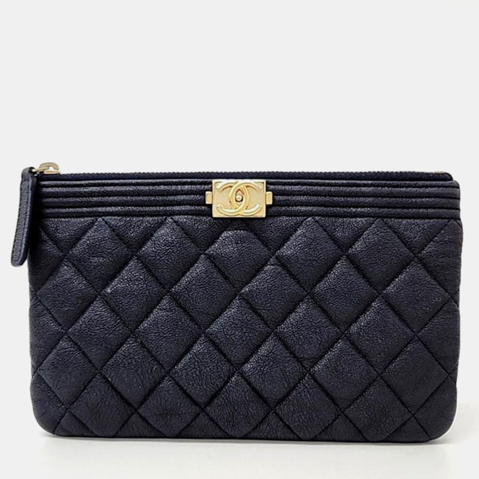 Navy Blue Caviar Leather Boy Clutch Bag