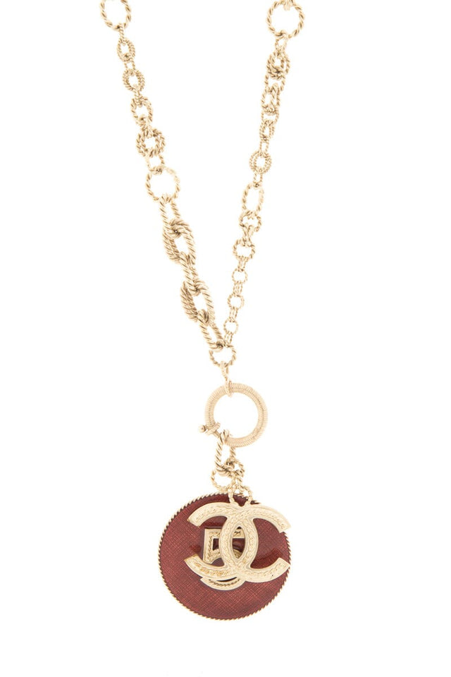 Chanel No.5  Gold & Red Enamel Pendant Necklace