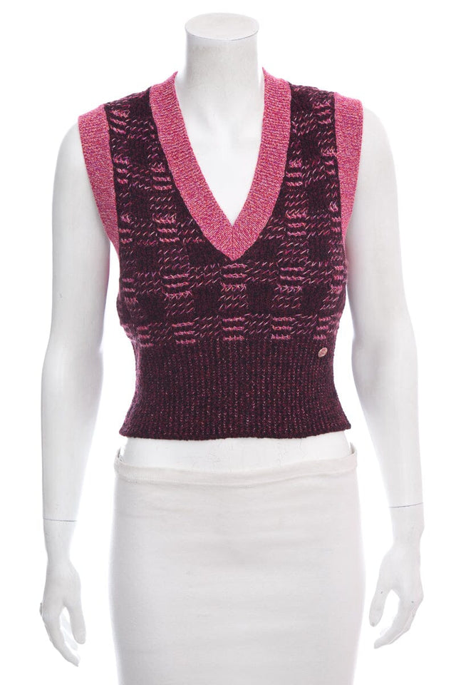 Chanel Pink Knit Cropped Vest SZ 36