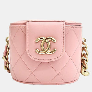 Pink Leather Mini Vanity Case Clutch Bag