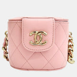 Pink Leather Mini Vanity Case Clutch Bag