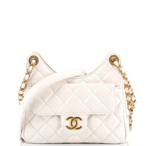 CHANEL Wavy CC Hobo Quilted Crumpled Calfskin Small