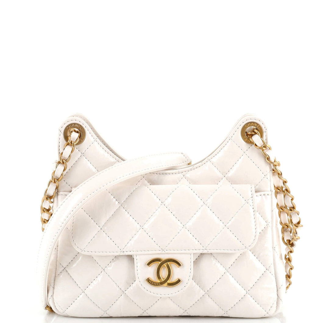 CHANEL Wavy CC Hobo Quilted Crumpled Calfskin Small