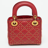 Dior Red Leather Mini Studded Supple Lady Dior Tote