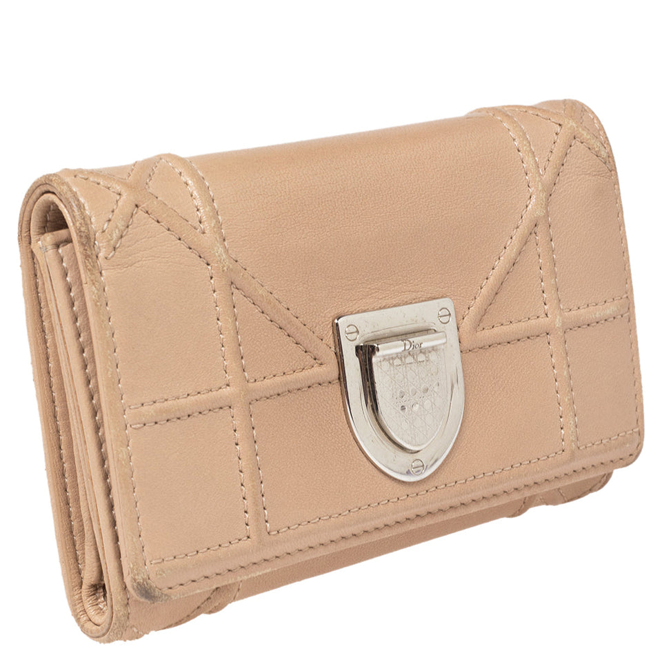 Dior Beige Leather Diorama Trifold Wallet..