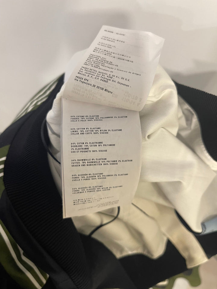 Prada Khaki, Navy & White Striped Mid-Sleeve Off-Shoulder Dress Size IT 40 (UK 8)