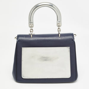 Dior Navy Blue/silver Leather Small Be Dior Flap Top Handle Bag