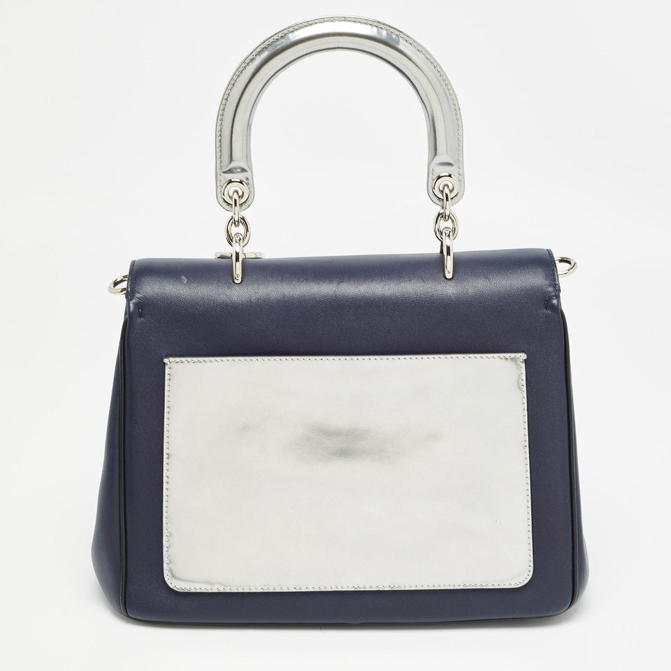 Dior Navy Blue/silver Leather Small Be Dior Flap Top Handle Bag