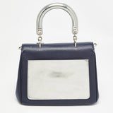 Dior Navy Blue/silver Leather Small Be Dior Flap Top Handle Bag