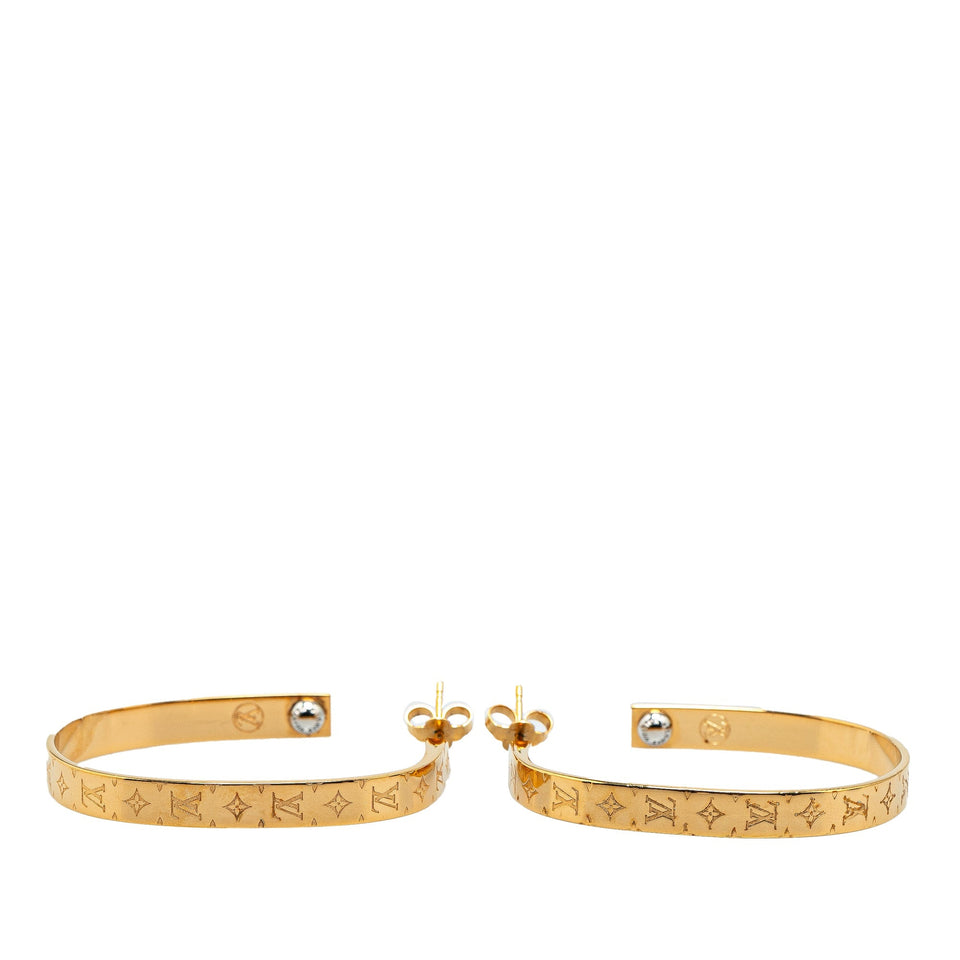 Gold Louis Vuitton Gold Plated Nanogram Hoop Earrings