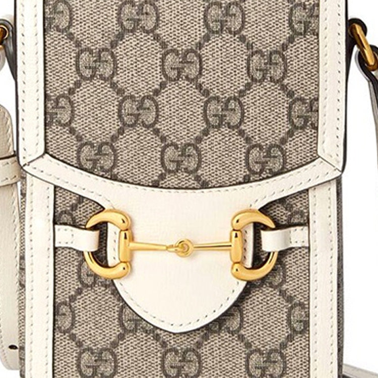GUCCI Horsebit 1955 Logo Canvas Phone Bag Box Shoulder Messenger Bag Mini / Ebony / White Unisex 625615-92TCG-9761