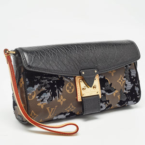 Louis Vuitton Black/monogram Canvas And Leather Limited Edition Fleur De Jais Manege Clutch