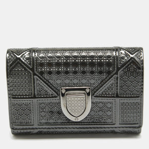 Grey Microcannage Patent Leather Diorama Trifold Wallet