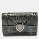 Grey Microcannage Patent Leather Diorama Trifold Wallet