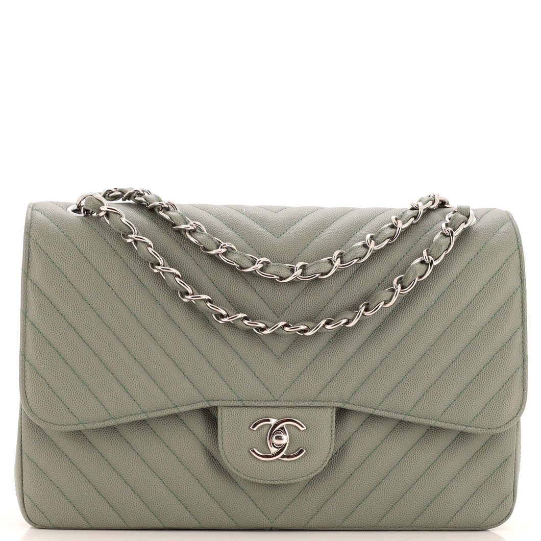 CHANEL Classic Double Flap Bag Chevron Caviar Jumbo