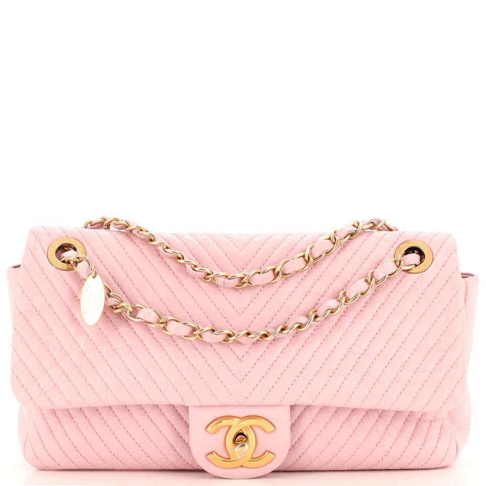 CHANEL Medallion Charm Flap Bag Chevron Wrinkled Lambskin Medium