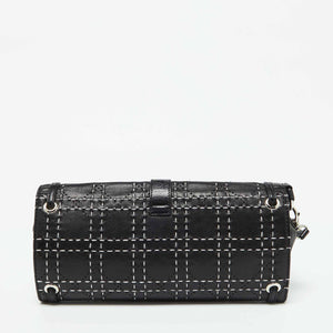 Dior Black Leather Cannage Perforated Stitched Flap Clutch