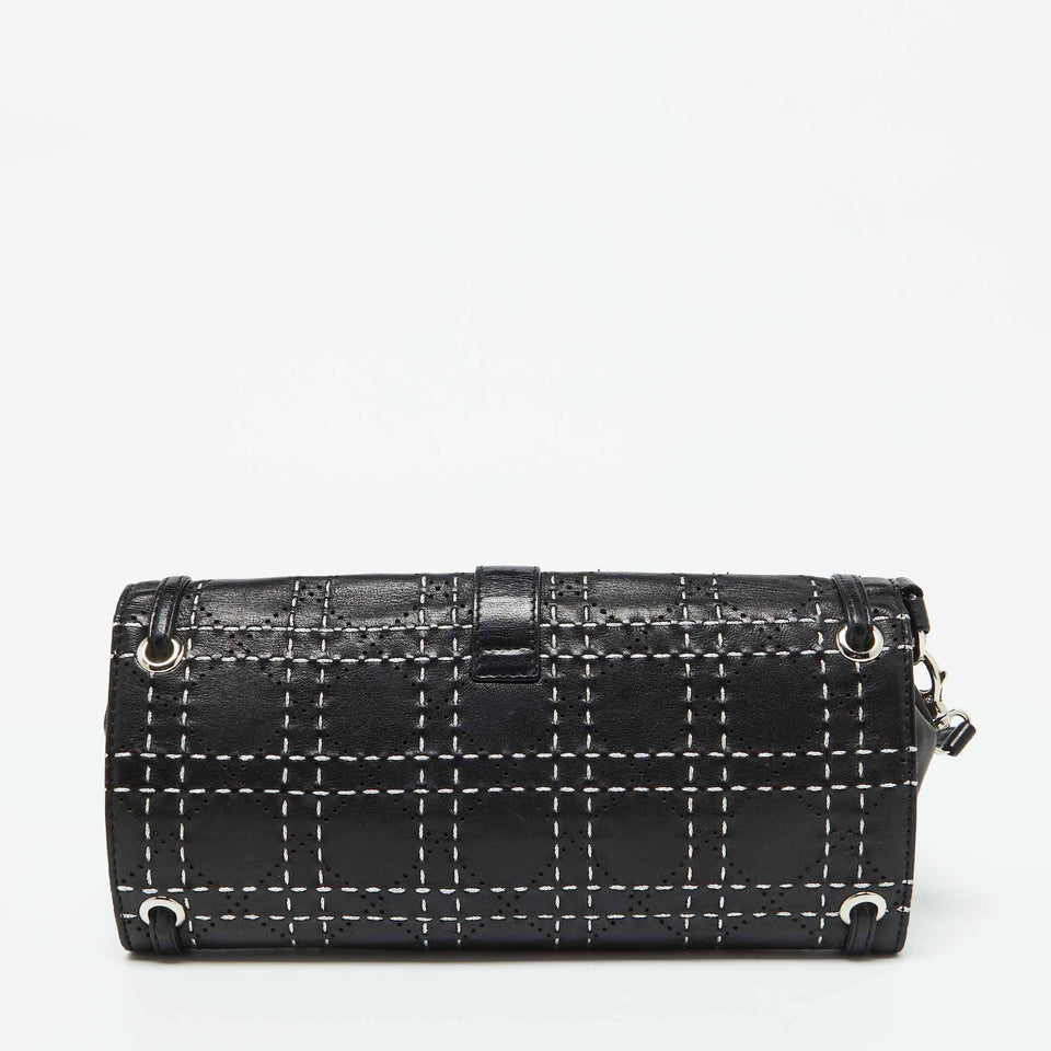 Dior Black Leather Cannage Perforated Stitched Flap Clutch