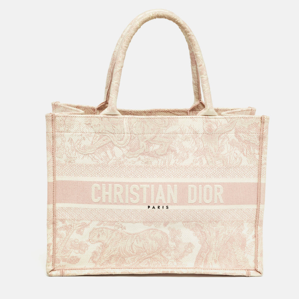 Dior Pink Embroidery Canvas Medium Book Tote..