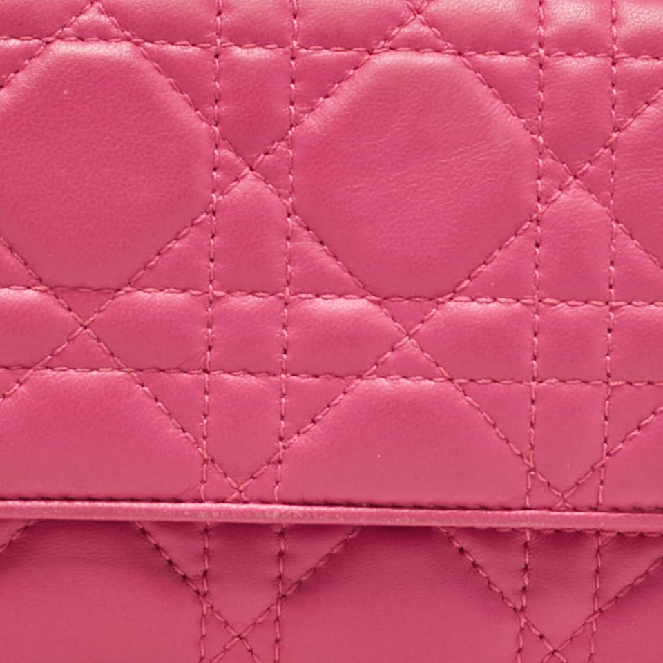 Dior Pink Cannage Leather Lady Dior Wallet On Chain