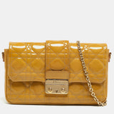 Yellow Cannage Patent Leather Miss Promenade Chain Clutch