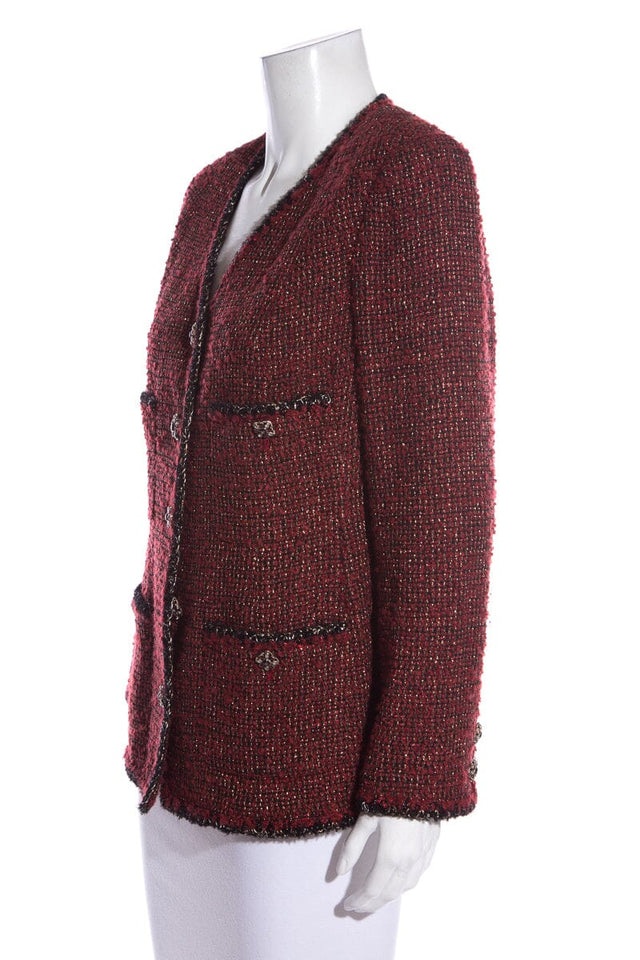 Chanel Red/Black Metallic Fantasy Tweed Blazer SZ 48