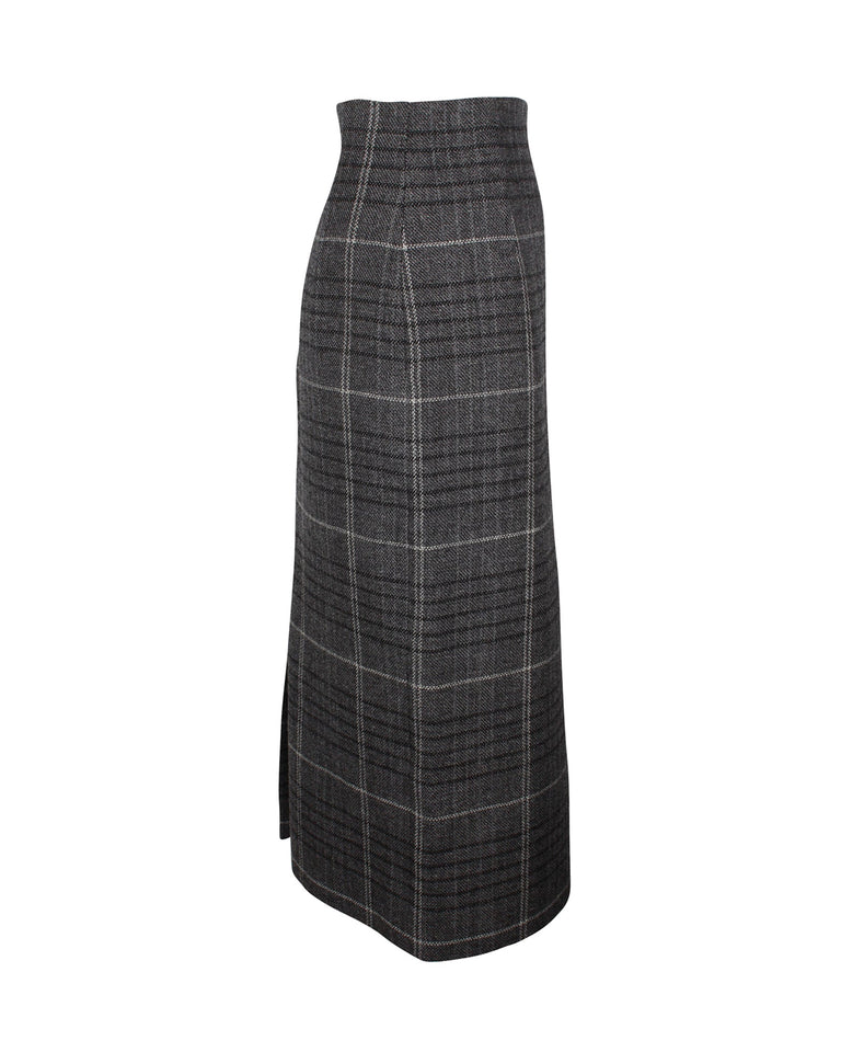 Dior Plaid Pencil Midi Skirt in Grey Wool
