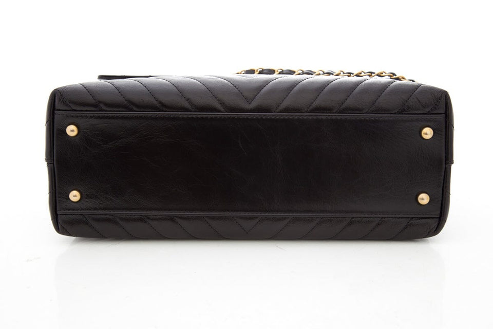 Chanel 2017/2018 Black Shiny Grained Leather "Coco Handle" Handbag W/ Gold HW