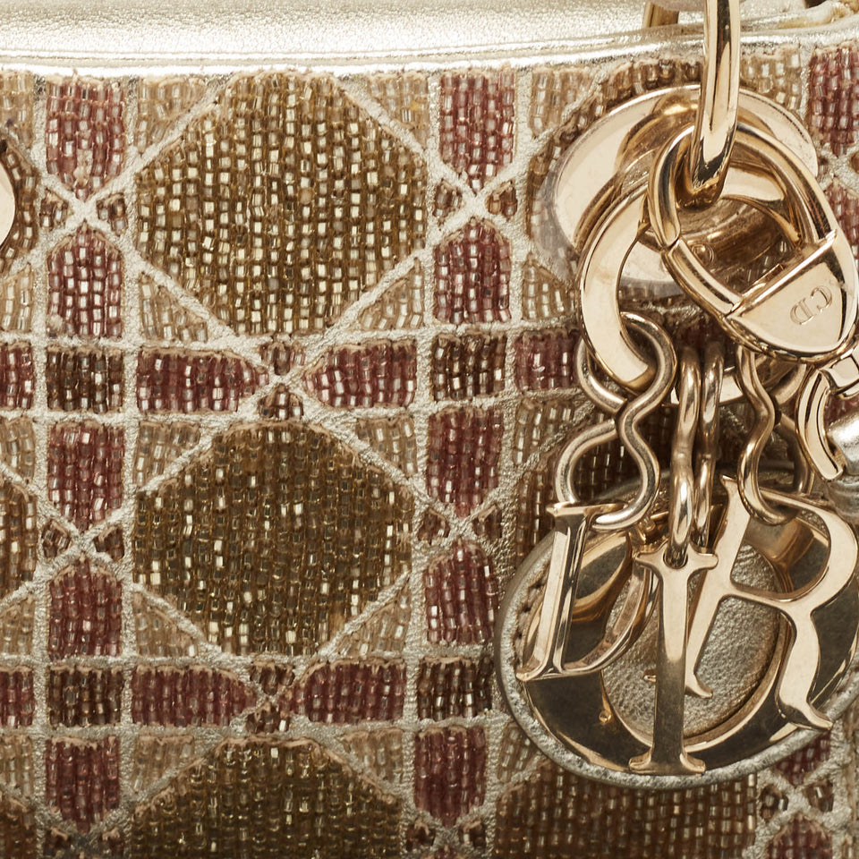 Dior Gold Cannage Leather Micro Beaded Lady Dior Tote
