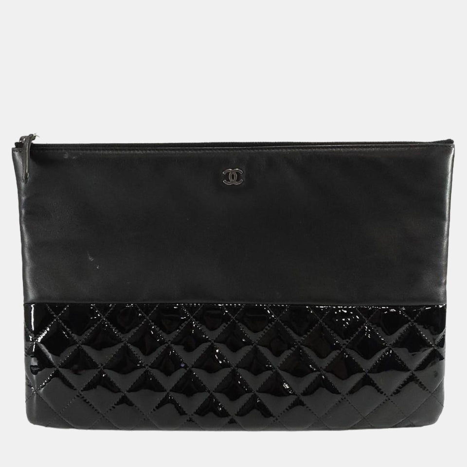 Black Leather CC Large Clutch