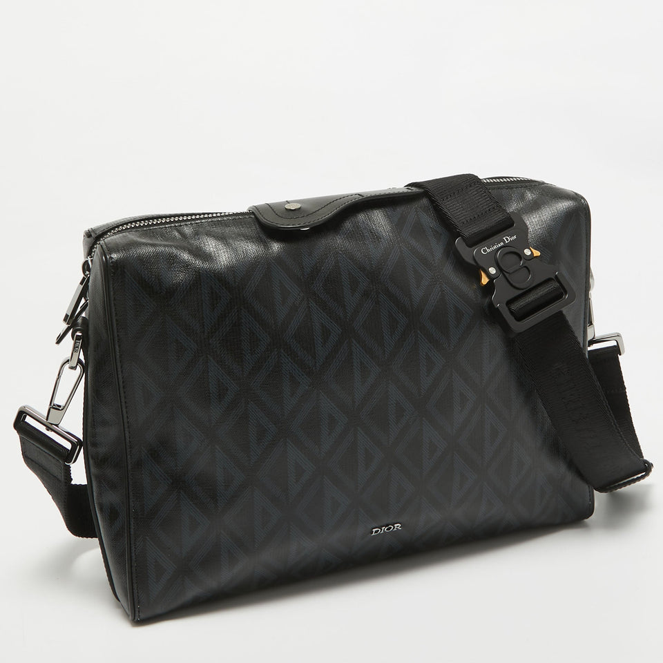 Dior Black Cd Diamond Print Coated Canvas And Leather Lingot Messenger Bag