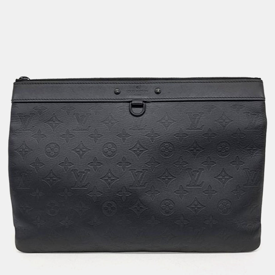 Black Leather Shadow Discovery Pochette Clutch