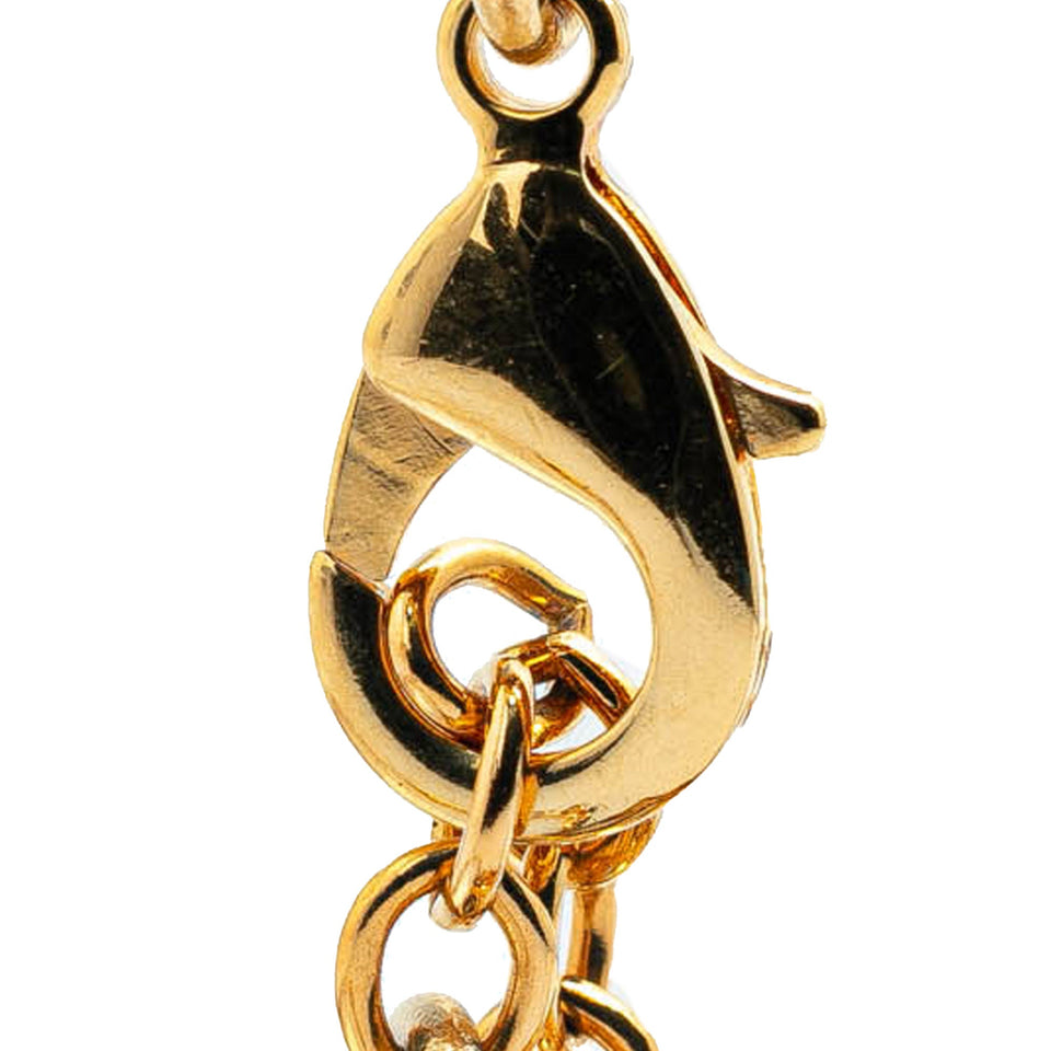Gold Louis Vuitton Gold Plated Crystal Magnetic Wood Ball Pendant Necklace