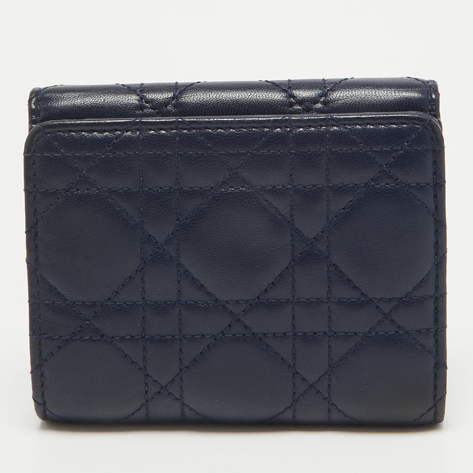 Dior Navy Blue Cannage Leather Dior Addict Compact Wallet