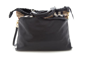 Burberry House Check Big Crush Black Leather Tote Bag